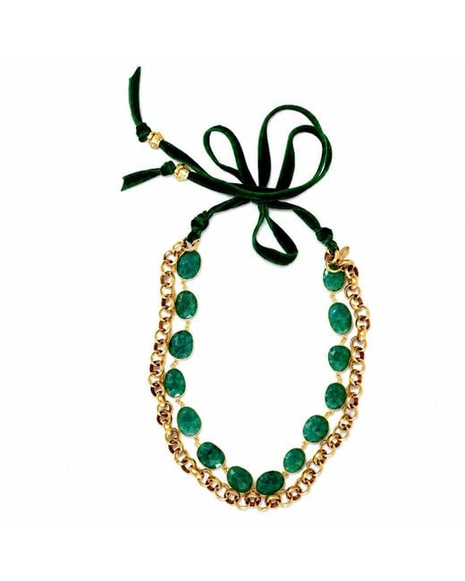 Persia Dona Jewelry Green Raw Emerald X Vintage Chain Necklace