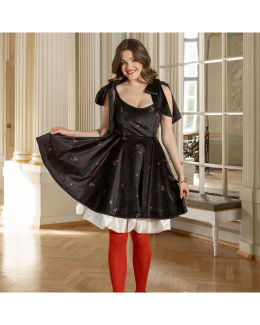 RainSisters Black Velvet Dress With Tie Straps: Berry Swing