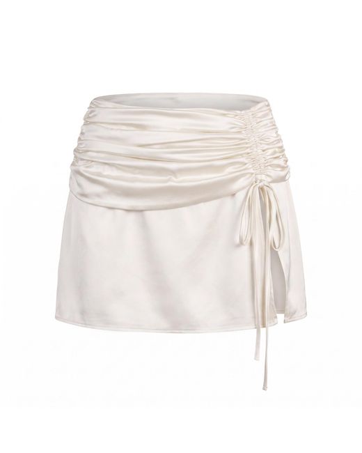 Clerestory Natural Juliette Ruched Satin Drawstring Mini Skirt