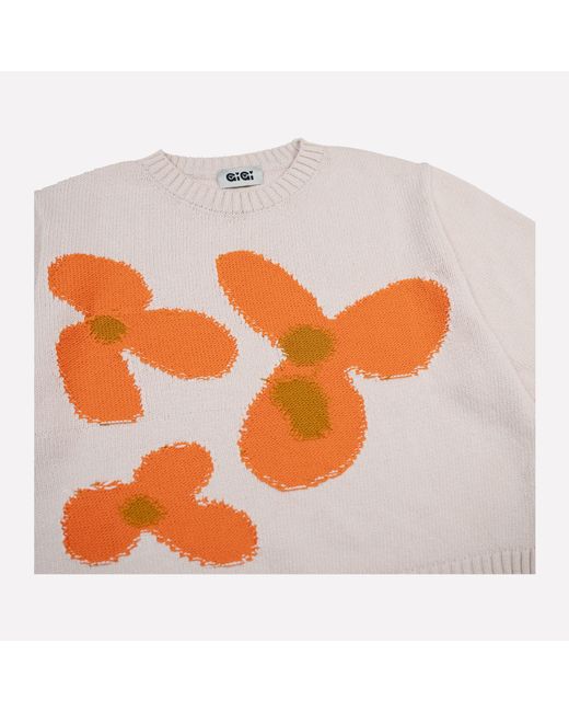 Gigi Knitwear Orange Neutrals Flower Cotton Knit T-Shirt