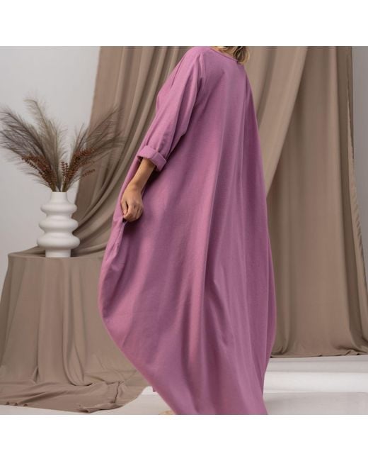 Nikka Place Pink Oversized Linen Maxi Dress With Belt And Bracelet Sleeves
