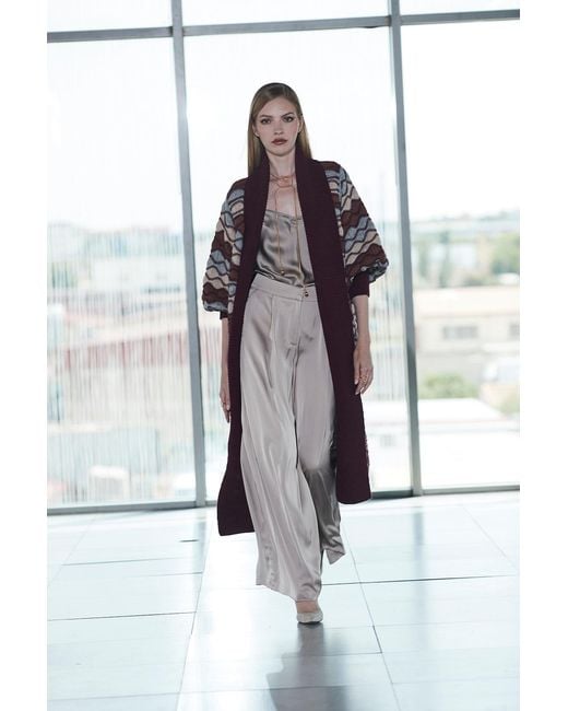 The Extreme Collection Red Long Wave Cardigan With Organic Wool And Alpaca Henriette