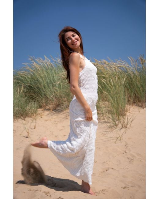 Amy Lynn White Cali Pure Cotton Cream Floral Crochet Maxi Dress