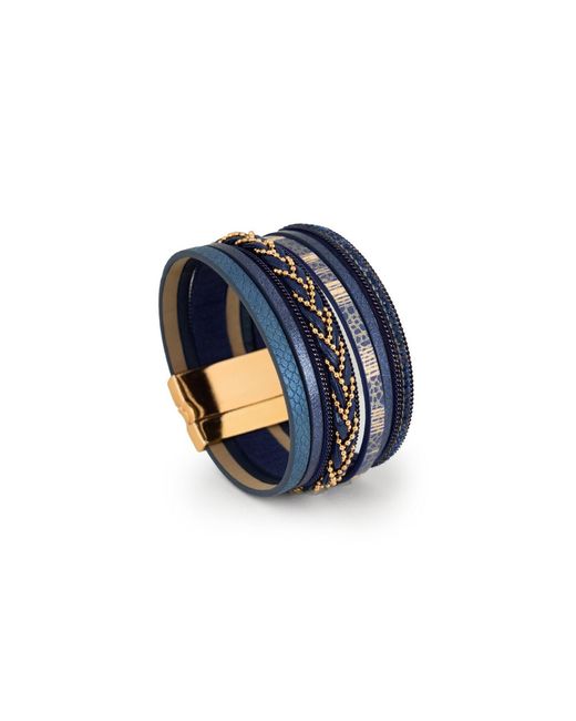 Saachi Blue Braided Leather Multi Strand Bracelet