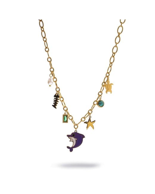 Ebru Jewelry Metallic Dolphin & Sea Life Charm Choker Necklace
