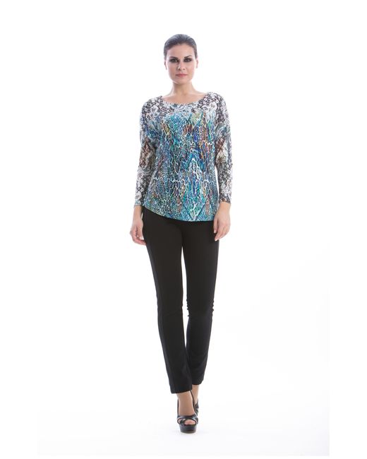 Conquista Blue Patterned Long Sleeve Top