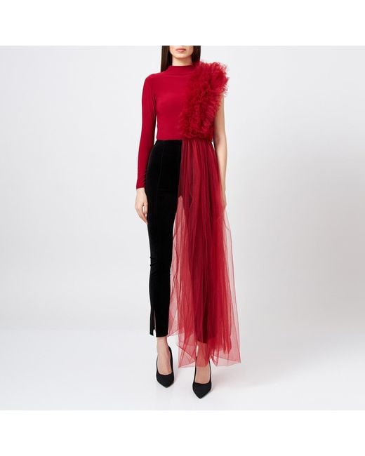 LIA ARAM Red Deconstructed Burgundy Maillot Bodysuit