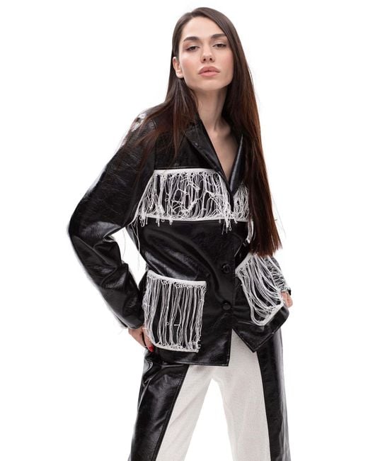 Maison Bogomil Black Thread Line – Leather Jacket With Knitted Fringe