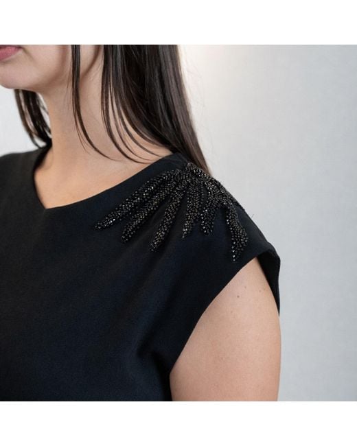 Nuvv Collection Black Draped Midi Dress With Beaded Shoulder Detail