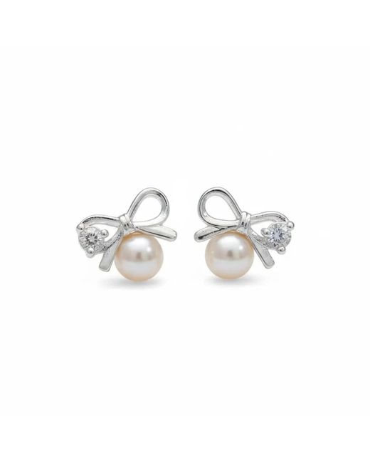 Angel Barocco Metallic Sterling Bow Freshwater Pearl Earrings