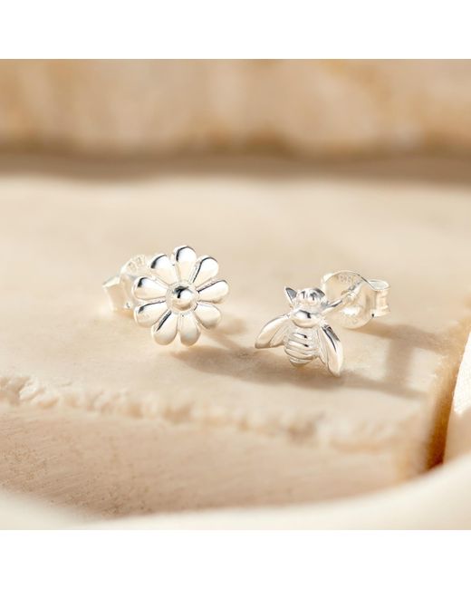 Posh Totty Designs Metallic Sterling Flower And Bee Stud Earrings