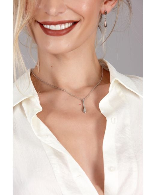 Lucy Quartermaine White Skinny Drop Pendant With Topaz