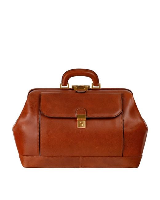 Time Resistance Brown Italian Cognac Leather Doctor Bag For