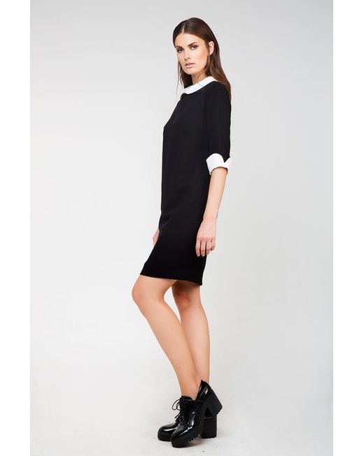 Conquista Black Straight Dress With Contrast Details