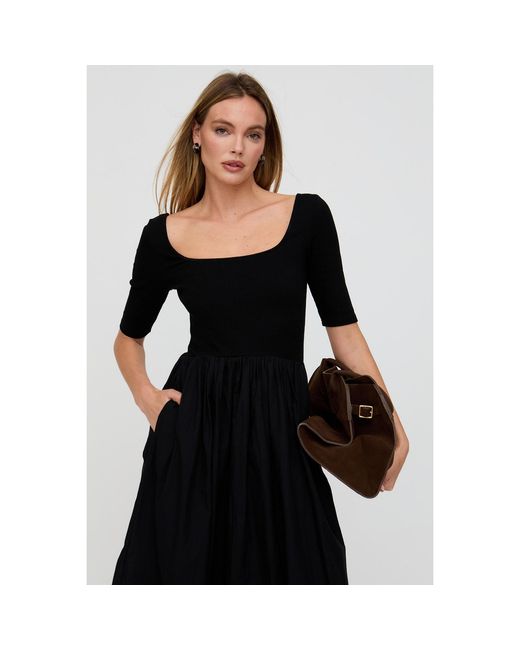Lily and Lionel Black Sydney Short Sleeve Jersey Bodice Embroidered Midi Dress