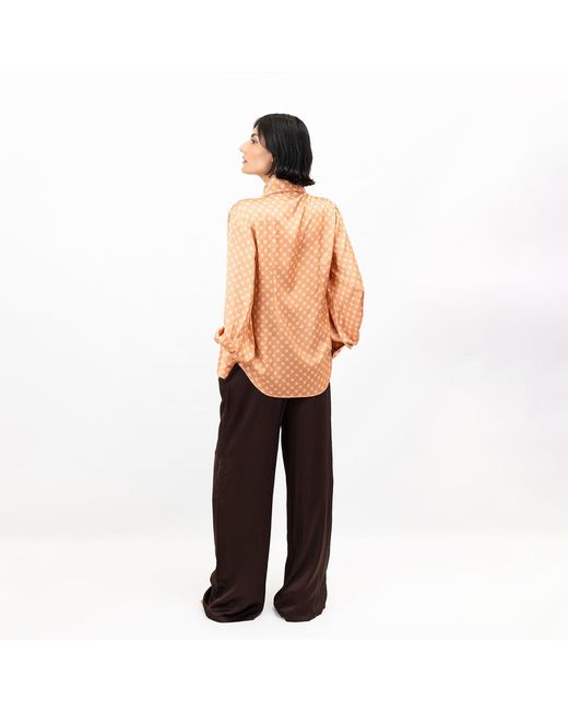 Janara Jones Pink Rose Apricot Satin Long Sleeve Large Collar Blouse
