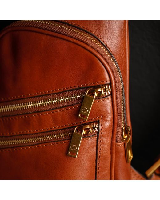 Time Resistance Brown Cognac Leather Sling Bag for men