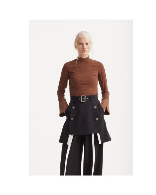 Julia Allert Brown Warm Top With Cuffed Sleeves Melange