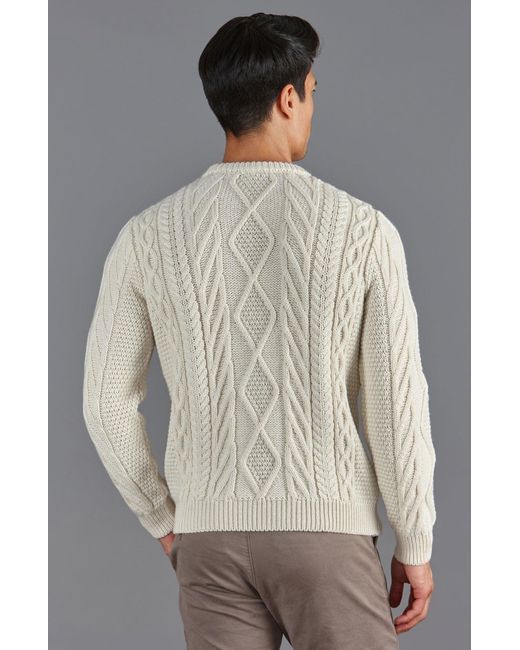 Paul James Knitwear Gray Neutrals Chunky Merino Wool Cameron Cable Jumper for men