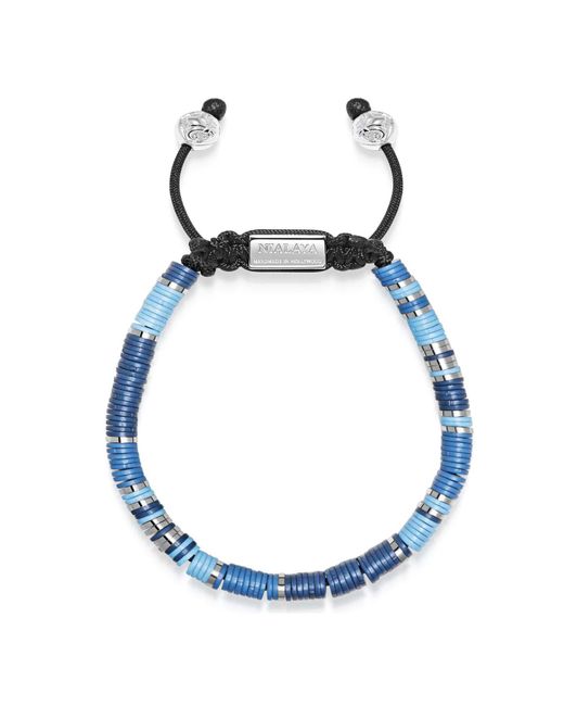 Nialaya Beaded Bracelet With Blue And Silver Disc Beads for men