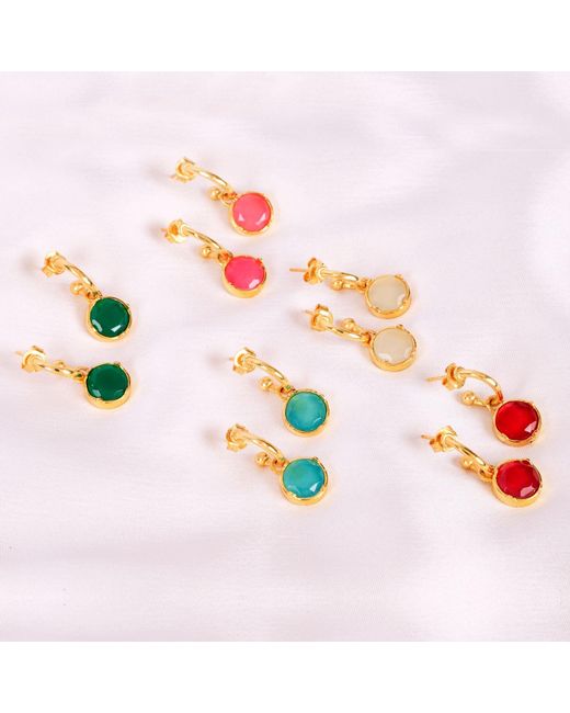 Lila Rasa Metallic Dazzling Ruby Crystal Hoop Earrings
