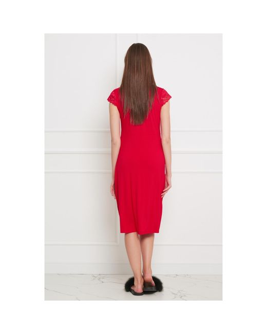 Oh!Zuza Red Classy Midi Nightdress With Lace