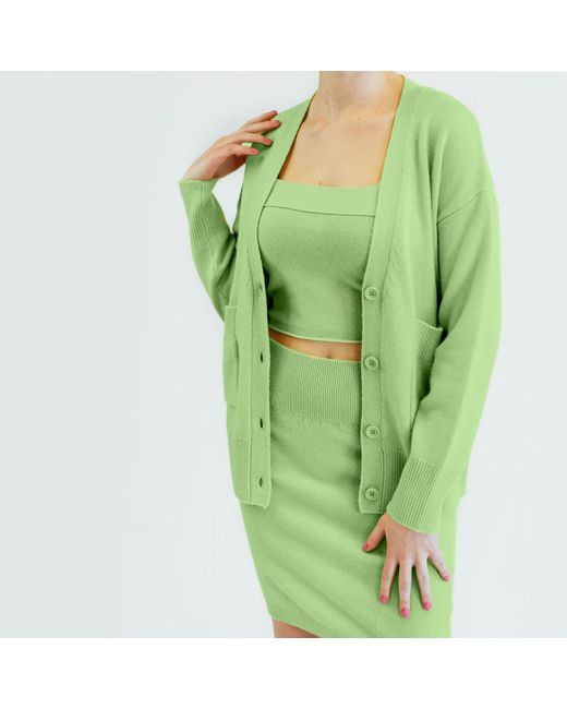 Zenzee Green Cashmere V-Neck Cardigan