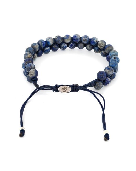 Ebru Jewelry Blue Lapis Lazuli Stone Two Row Beaded Woven Striking Bracelet for men