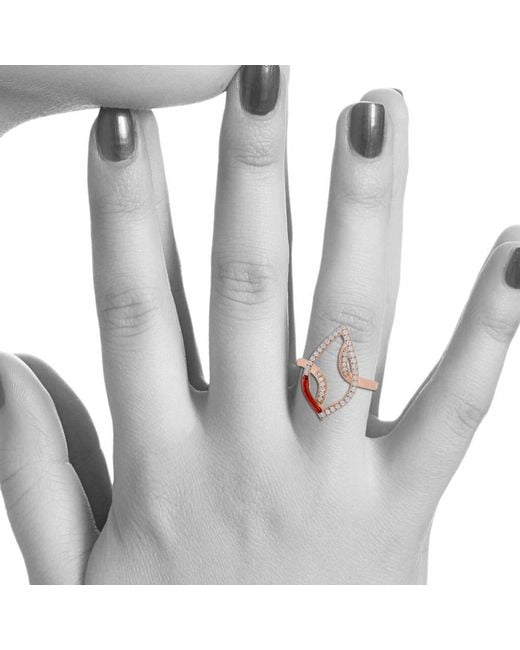 Artisan Metallic Rose Gold Pave Diamond Designer Enamel Marquise Ring