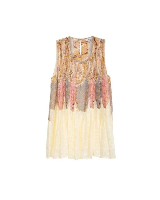 Niza Natural Long Printed Dress With V-Neck Ruffles And Belt