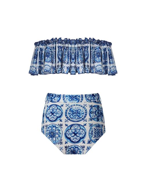 Nur Karaata Blue Helianthus Bleu Blanc Bikini Set