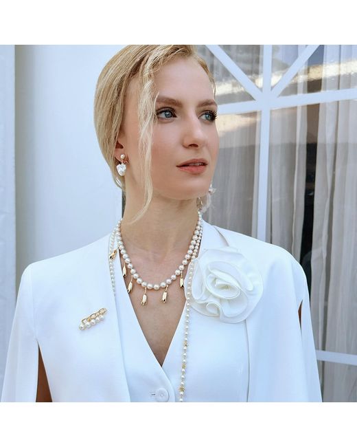 Farra Metallic Freshwater Pearls Dangle Brooch