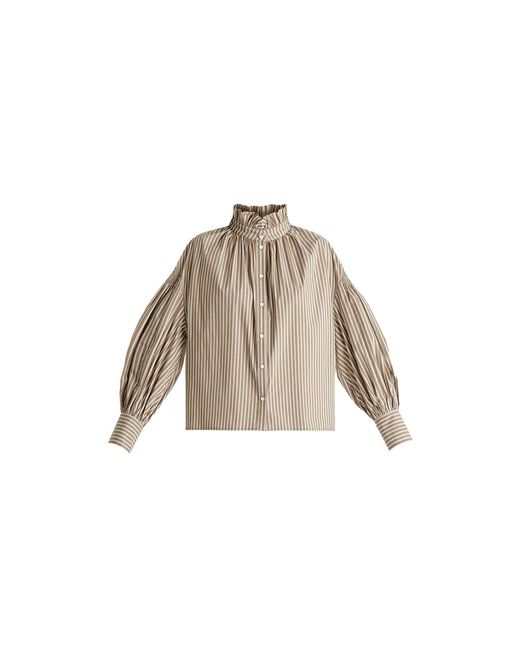 Paisie Natural Neutrals Puff Sleeve Shirt With Ruffled Collar