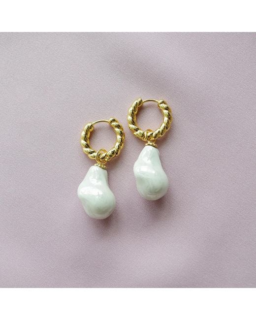 POPORCELAIN Metallic Porcelain Baroque Pearl Hoop Earrings