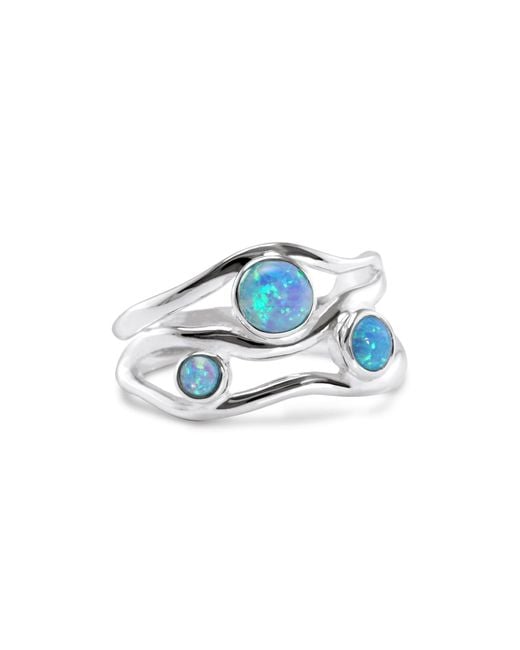 Isla Silver Blue Three Fire Opal Gemstone Ring