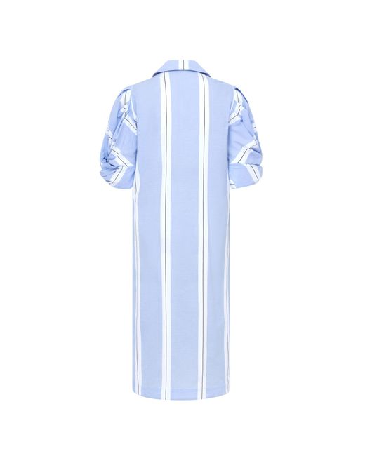 Loom London Ines Knot Sleeve Shirt Dress White & Blue Stripe