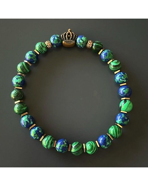 Ebru Jewelry Blue Malachite Stone Calmness Crown Charm Bracelet for men
