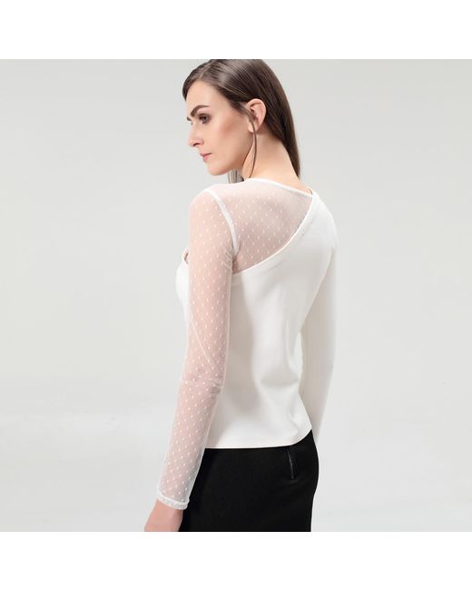 Smart and Joy White Asymmetric Milano And Tulle Top