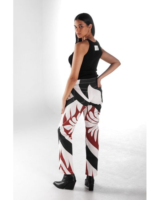 Born in Exile Red Printed Denim High Wasted Denim Pants