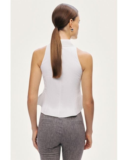 Nocturne White Structured Halter Peplum Top