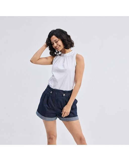REISTOR White High-Neck Top With Gathers