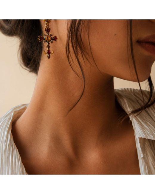 Vstyle Metallic Sacred Topaz Cross Earrings