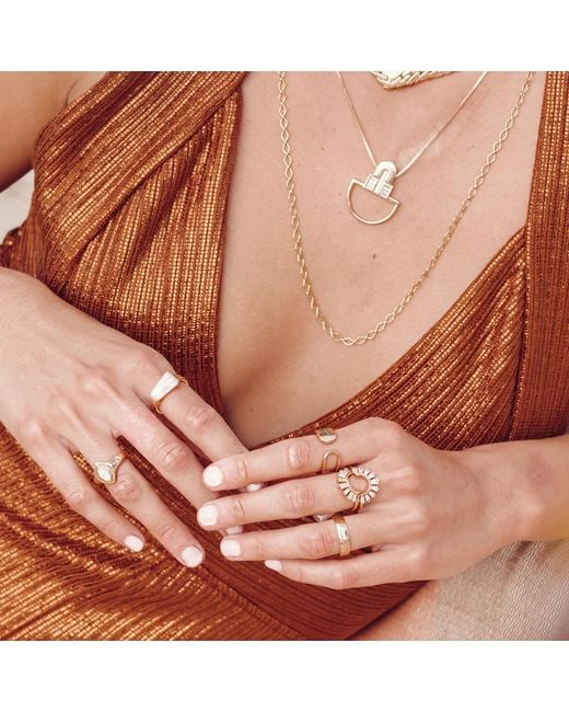 Glamrocks Jewelry Metallic Marquise Signet Ring- Mother Of Pearl