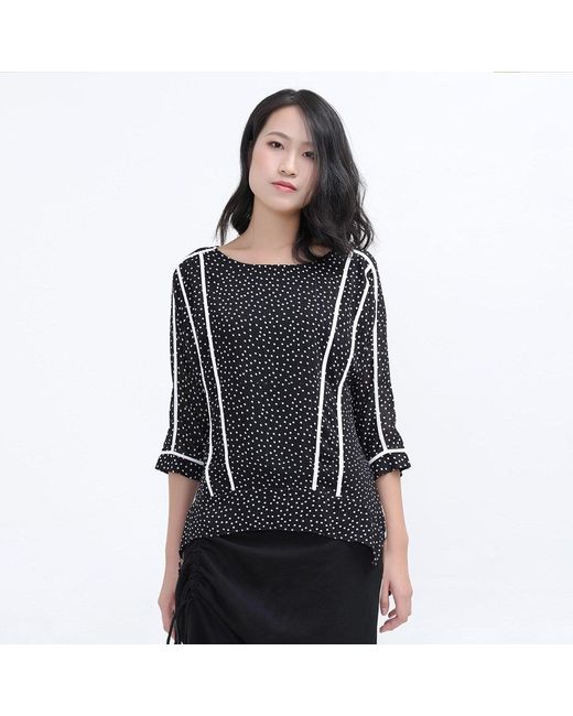 Smart and Joy Black Chambray Blouse With Polka Dots