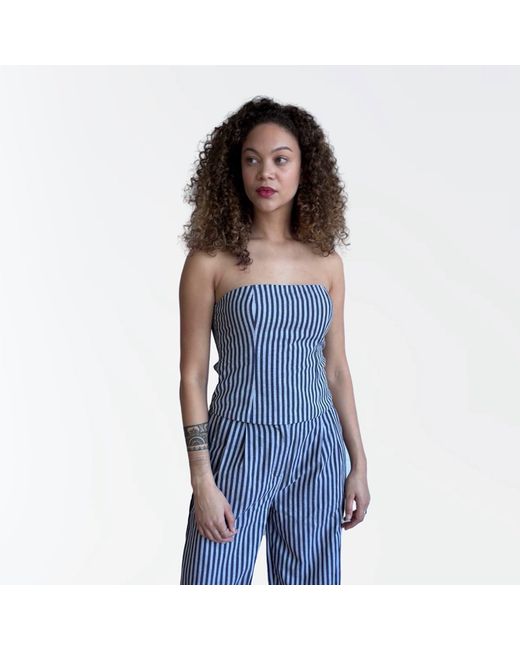 London Atelier Byproduct Blue Striped Strapless Corset