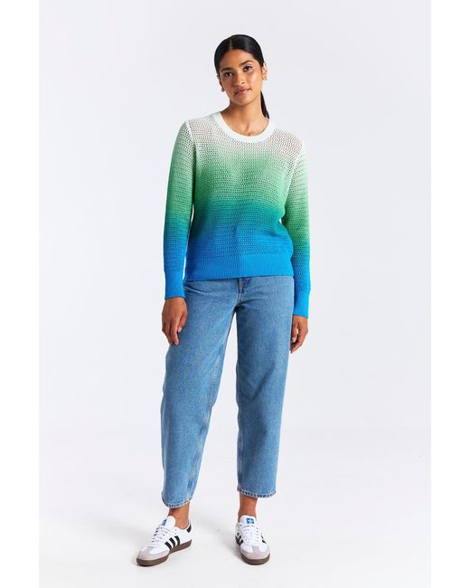 Brodie Cashmere Blue Mesh Dip Dye Crew