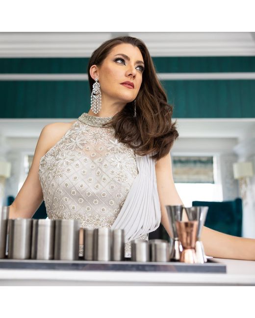 Meraki by Rashmi Bajaj White Annabel De Boucles Cubic Zirconia Chandelier Earrings
