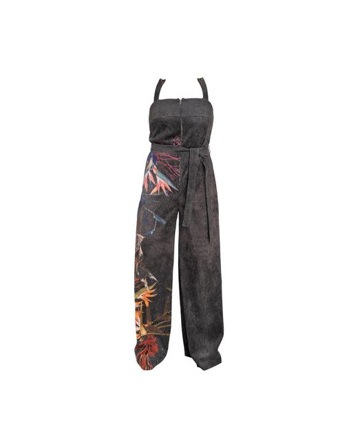 ARTISTA Black Washed Corduroy Floral Print Jumpsuit