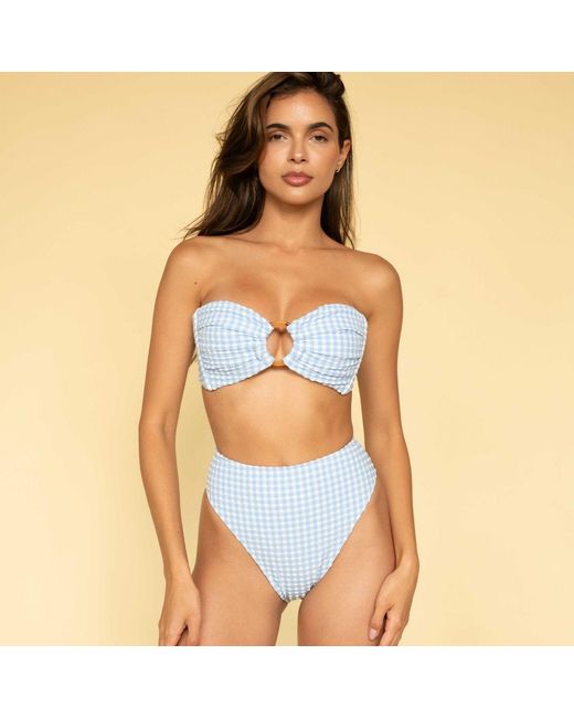 Montce Blue Peri Micro Gingham Tori Ties Bandeau Bikini Top