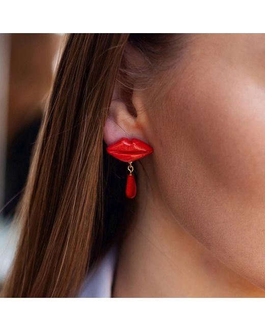 Sculp Red Lipstick Drop Lips Dangle Earring